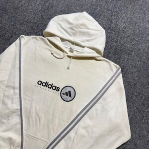 VTG Adidas Hoodie Men's Large Paper Tag 3 Striped Stained Cotton Blend White